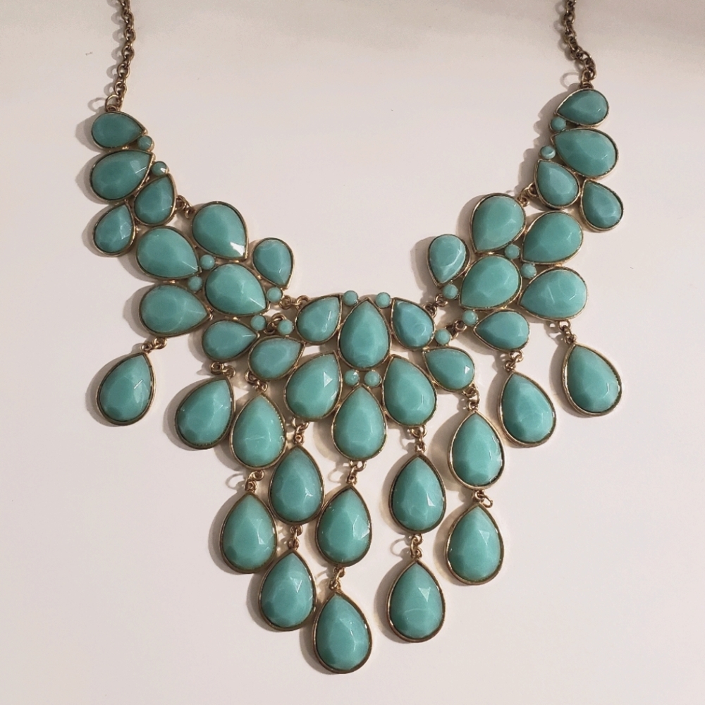 Beautiful Teal and Gold Drop Necklace